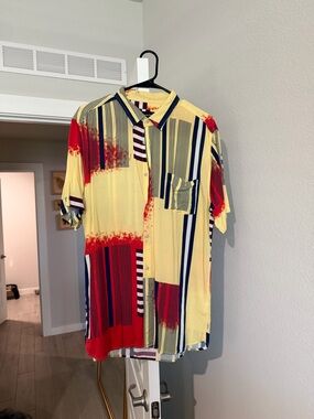 Barney Cools Short Sleeve Button-Up Shirt in Yellow, Red & Navy